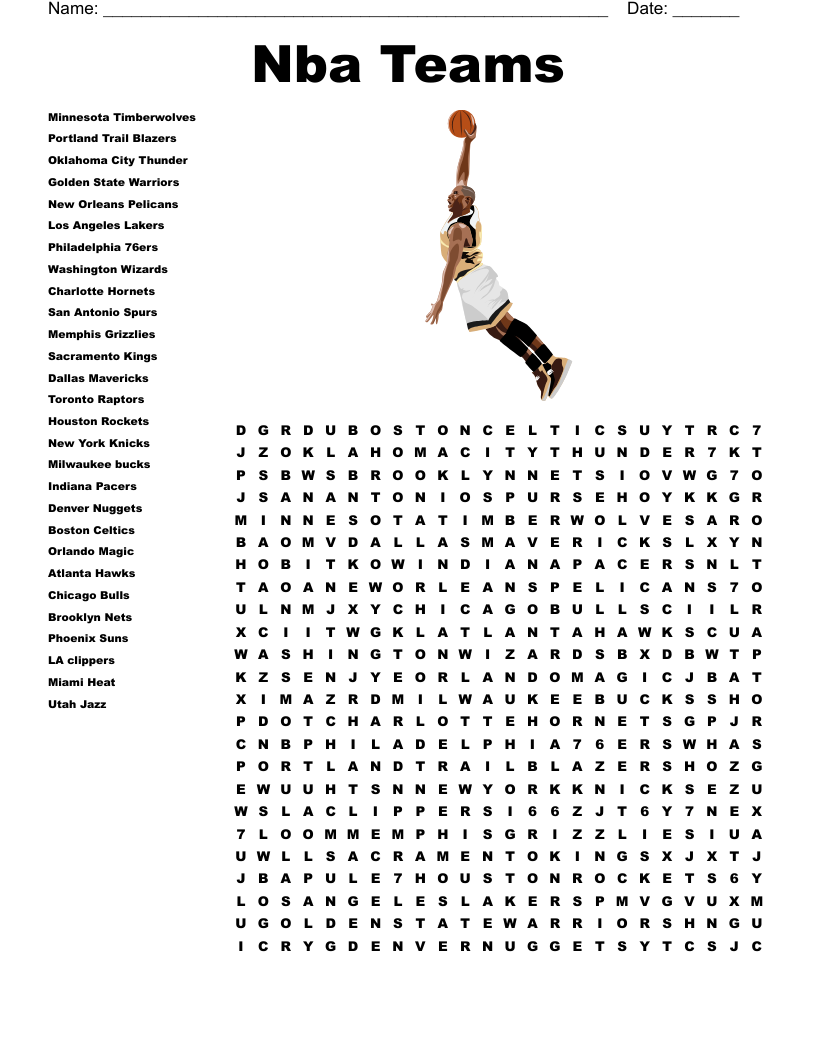 Nba Teams Word Search WordMint
