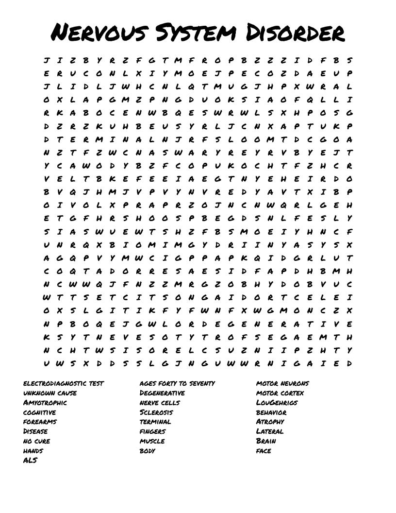Nervous System Disorder Word Search WordMint Nervous System Disorder Word Search WordMint