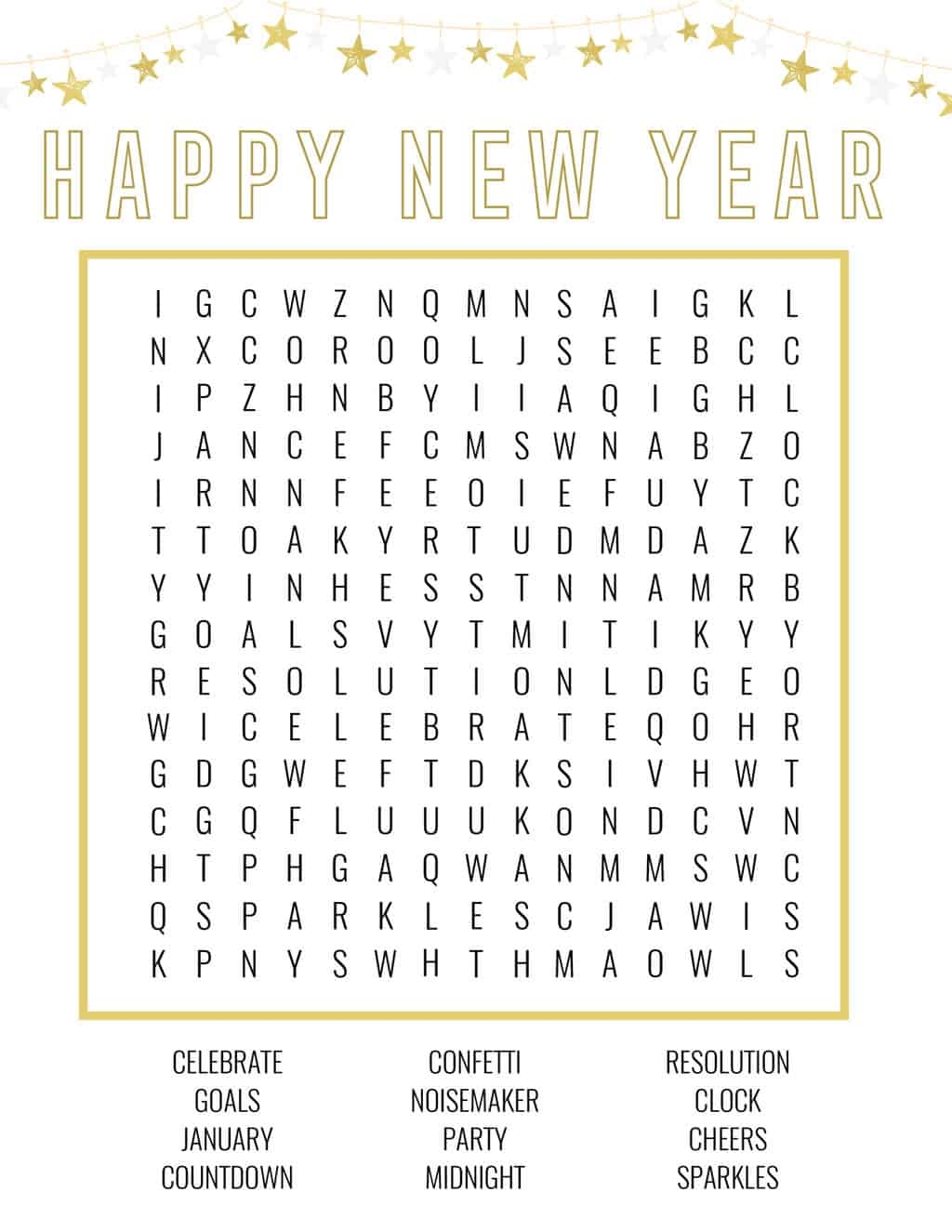 New Year Printable Word Search New Year Printable Word Search