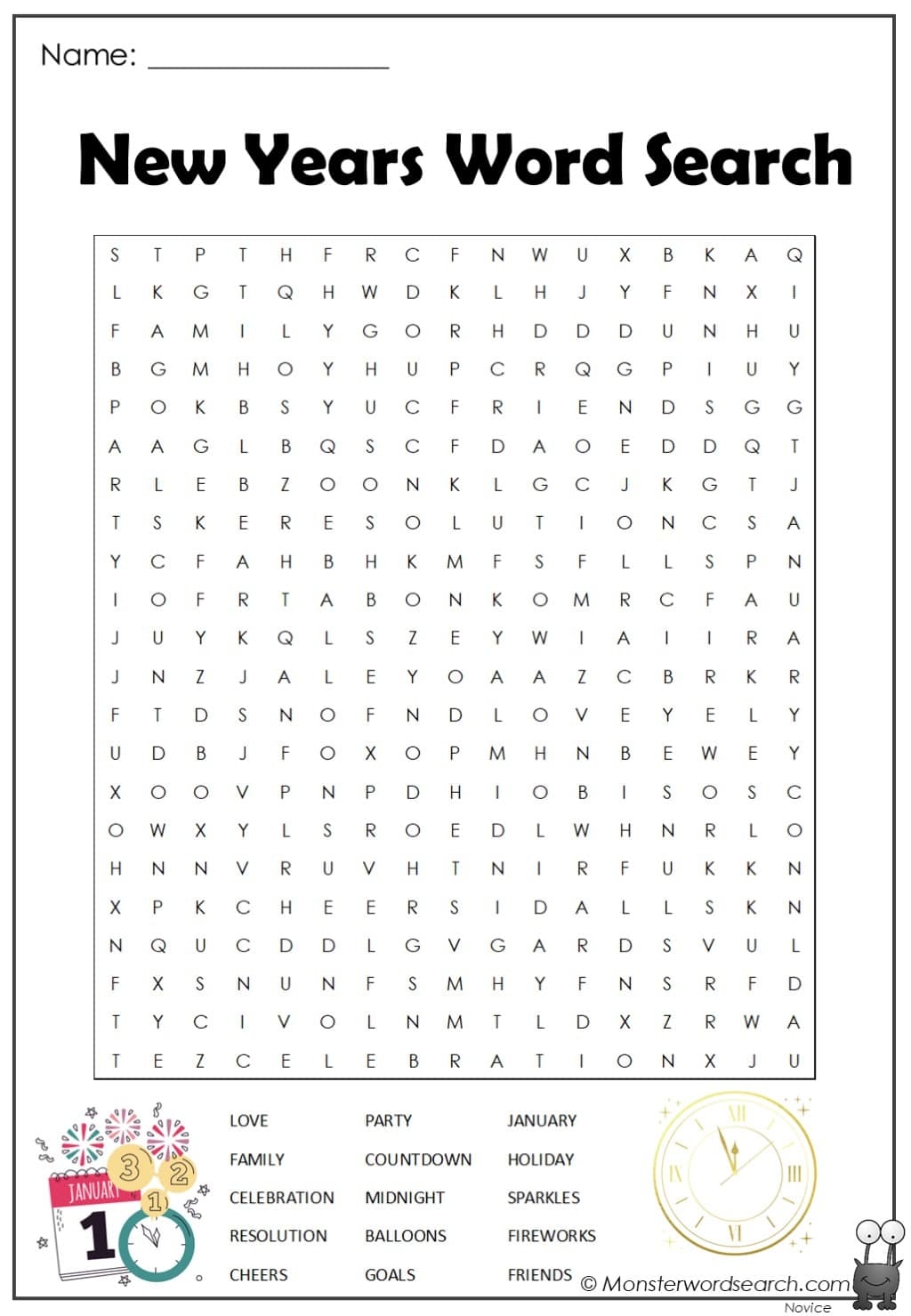 New Years Word Search Monster Word Search New Years Word Search Monster Word Search