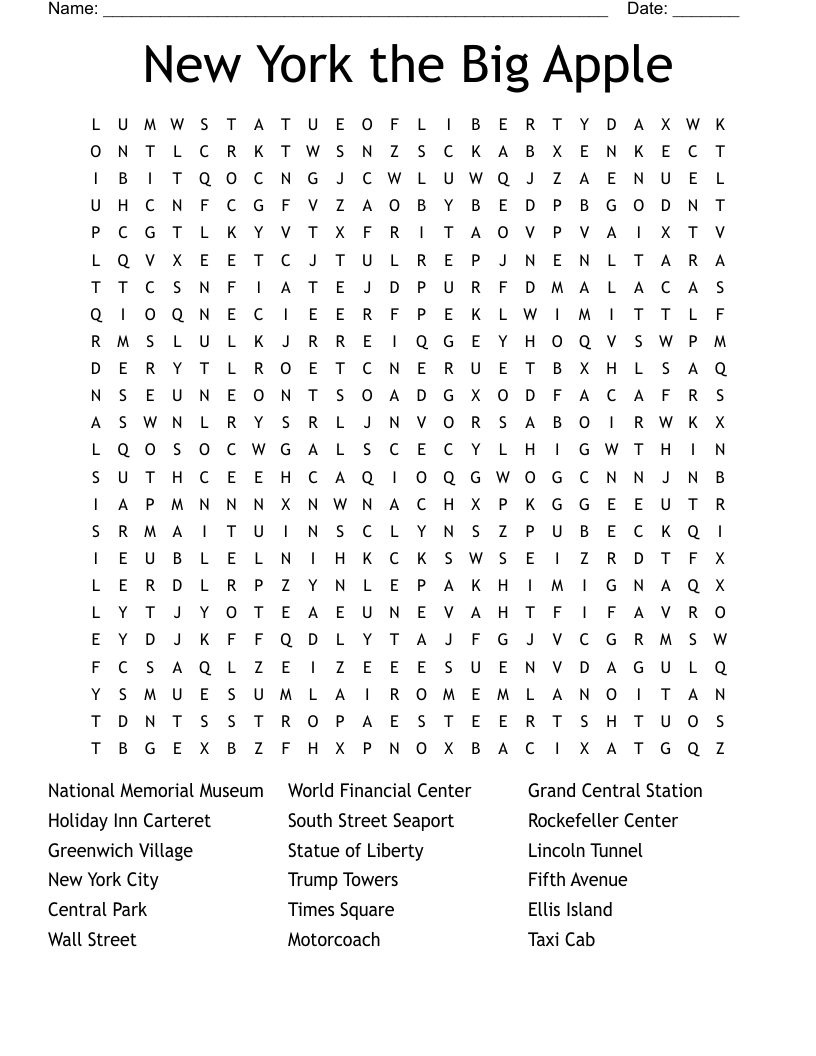 New York City Word Search WordMint