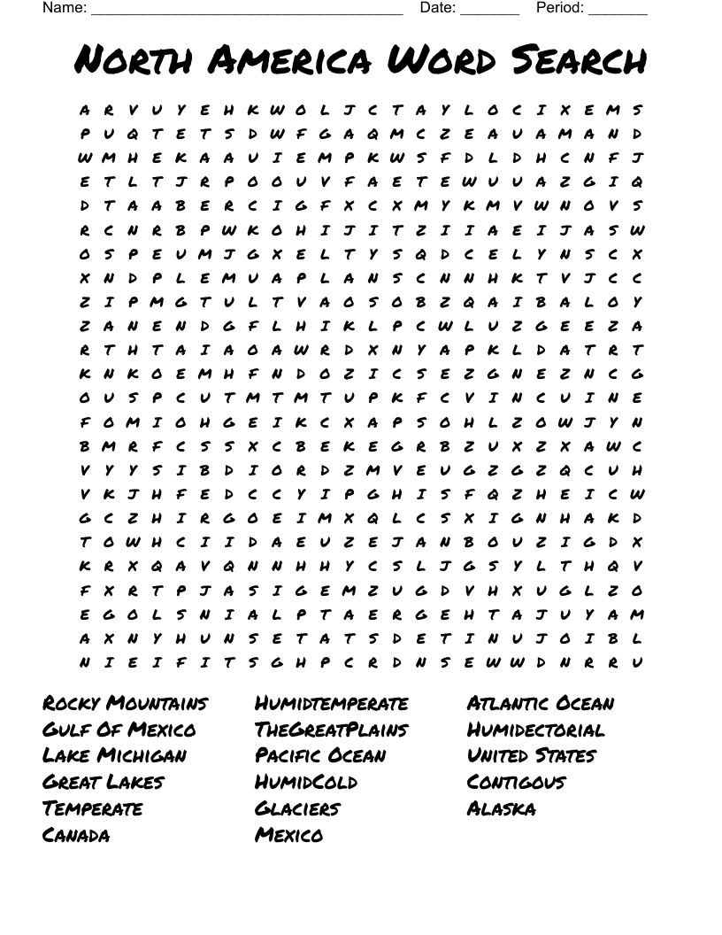 North America Word Search WordMint North America Word Search WordMint