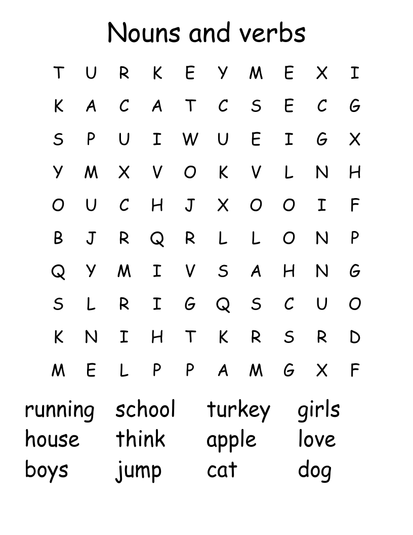 Nouns And Verbs Word Search WordMint Nouns And Verbs Word Search WordMint
