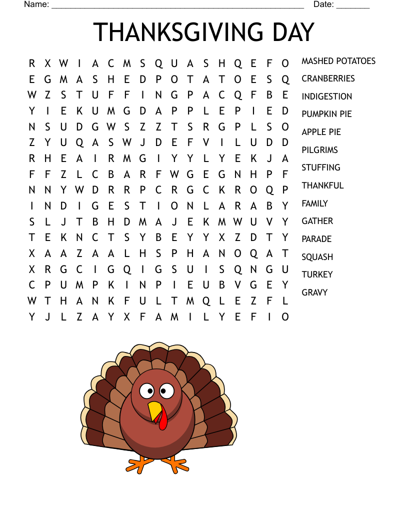 November Fun Word Search WordMint November Fun Word Search WordMint