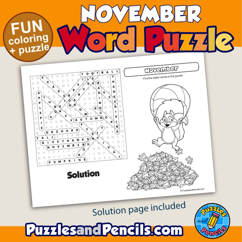 Printable November Word Search Printable November Word Search