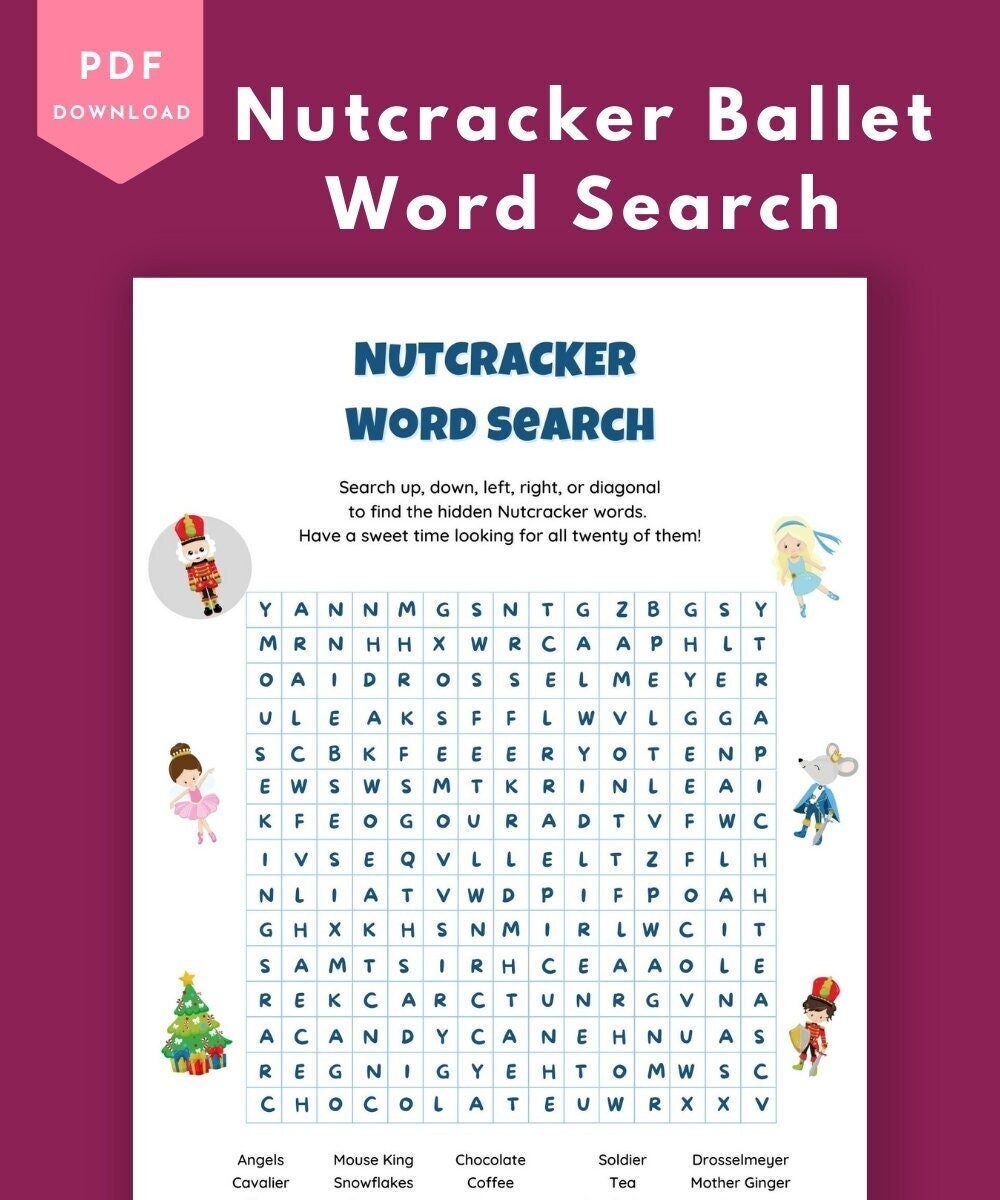 Nutcracker Ballet Word Search Dance Class Printables Dance Worksheets Instant Download Etsy Nutcracker Ballet Word Search Dance Class Printables Dance Worksheets Instant Download Etsy