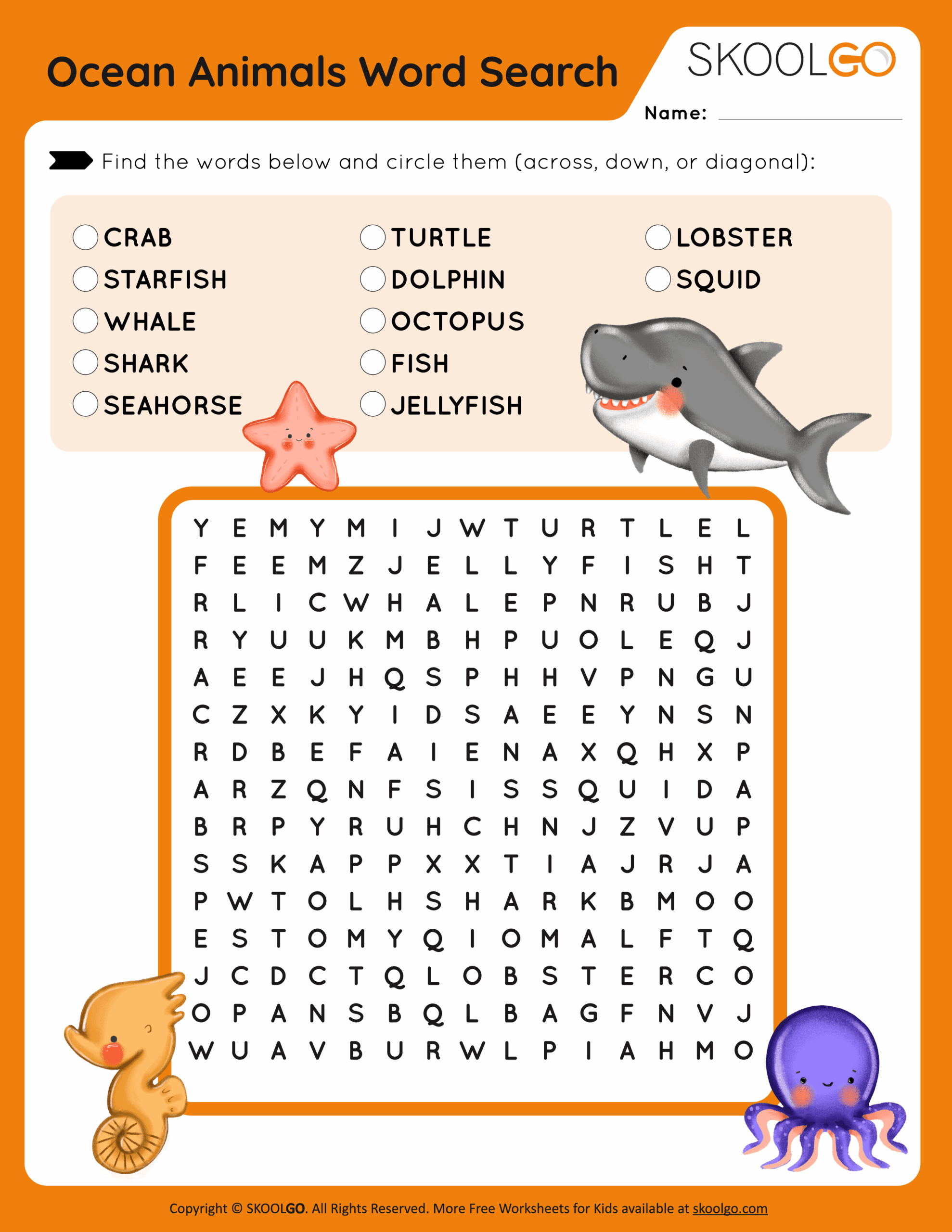 Sea Animals Word Search Printables Sea Animals Word Search Printables