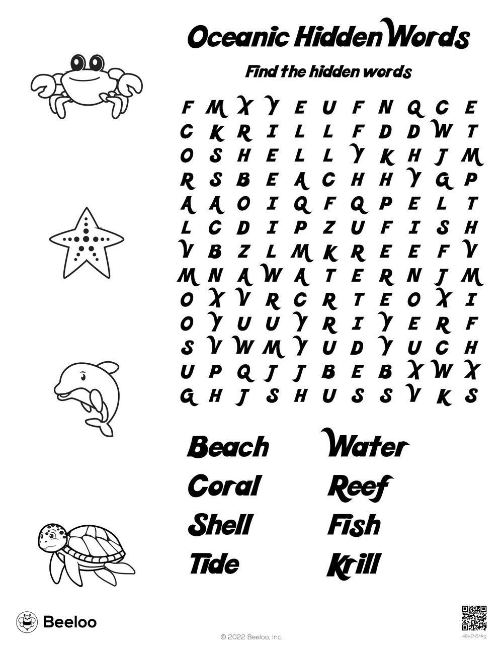 Coral Reef Word Search Printable