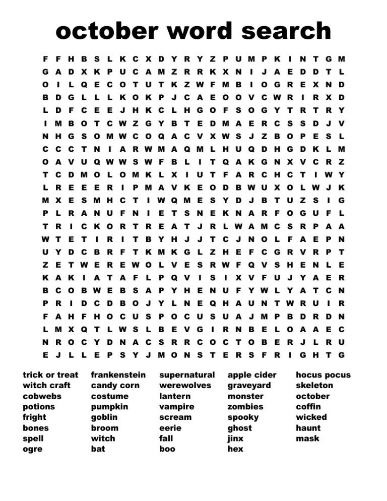 October Word Search WordMint