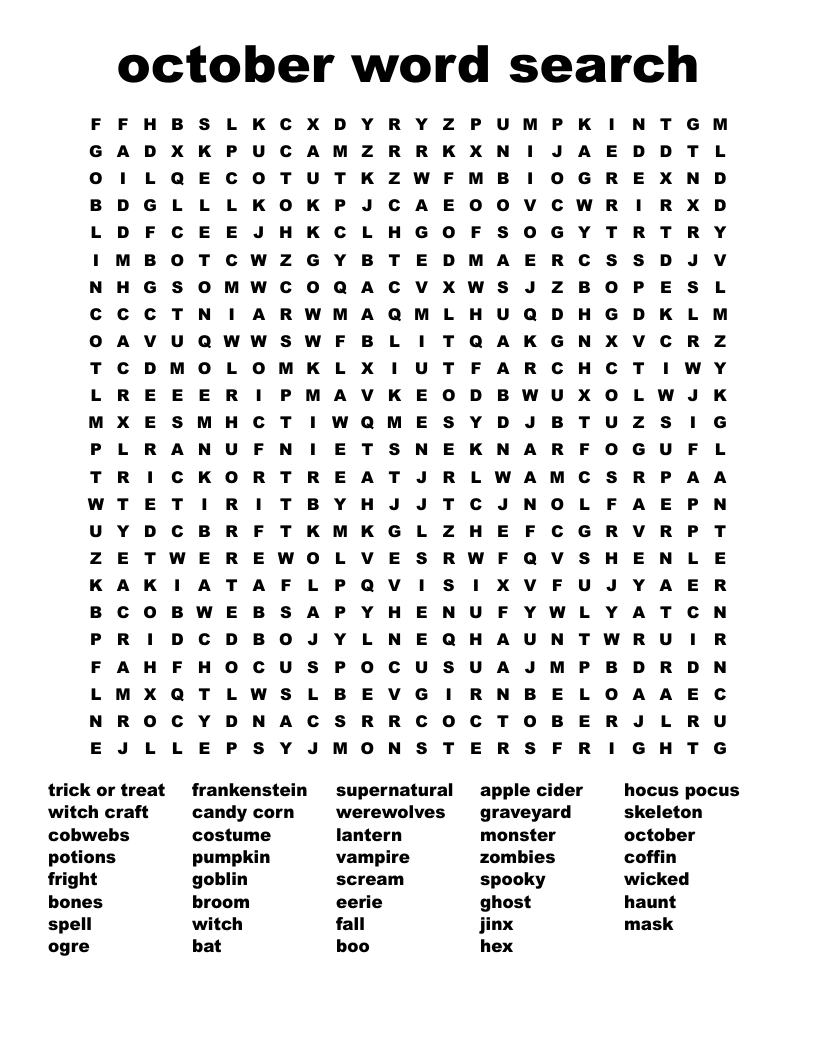 October Word Search WordMint October Word Search WordMint