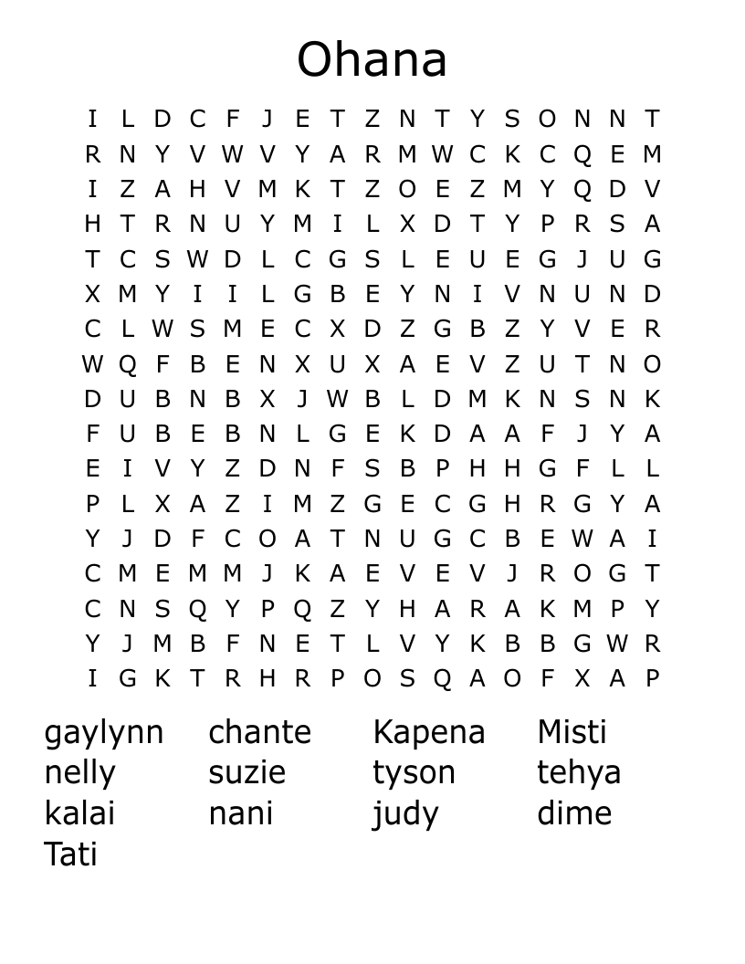 Ohana Word Search WordMint Ohana Word Search WordMint