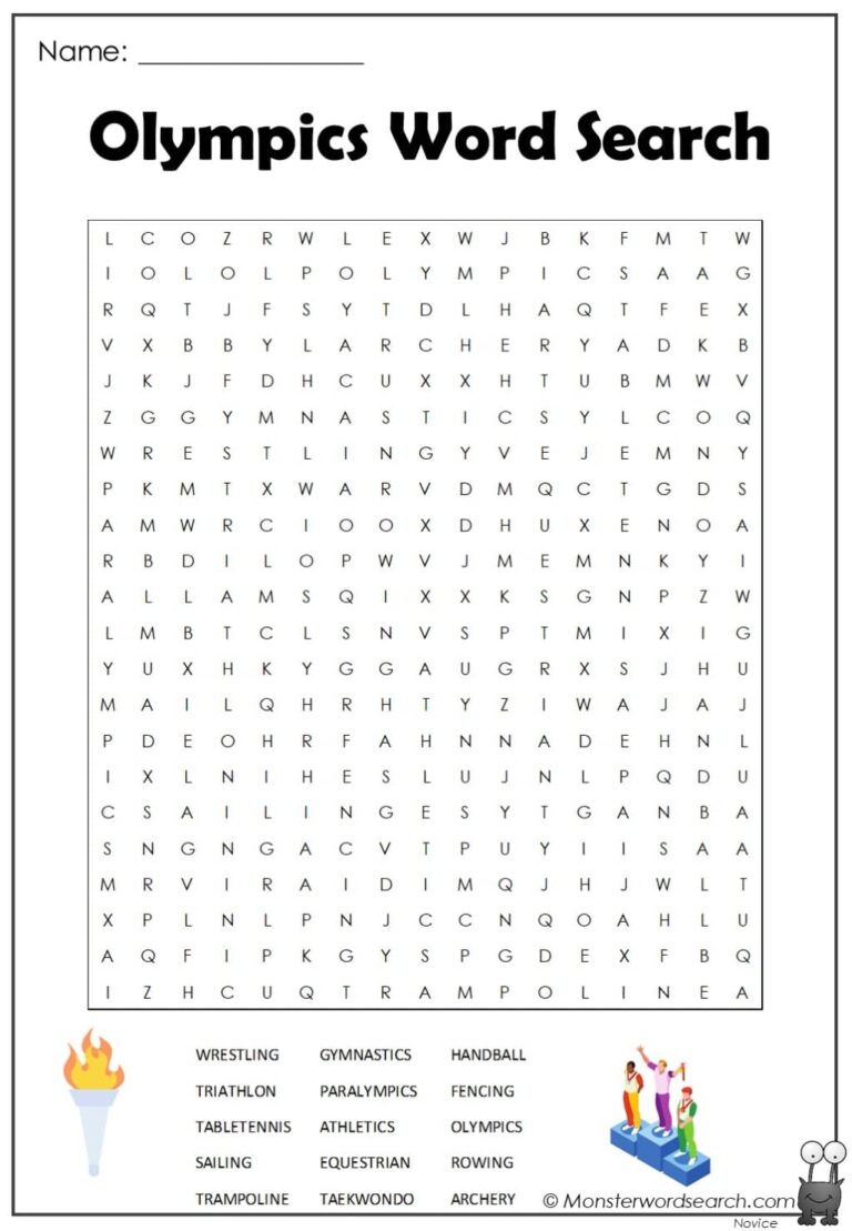Olympics Word Search Monster Word Search