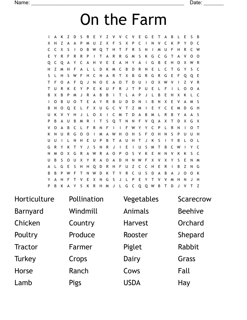 On The Farm Word Search WordMint On The Farm Word Search WordMint
