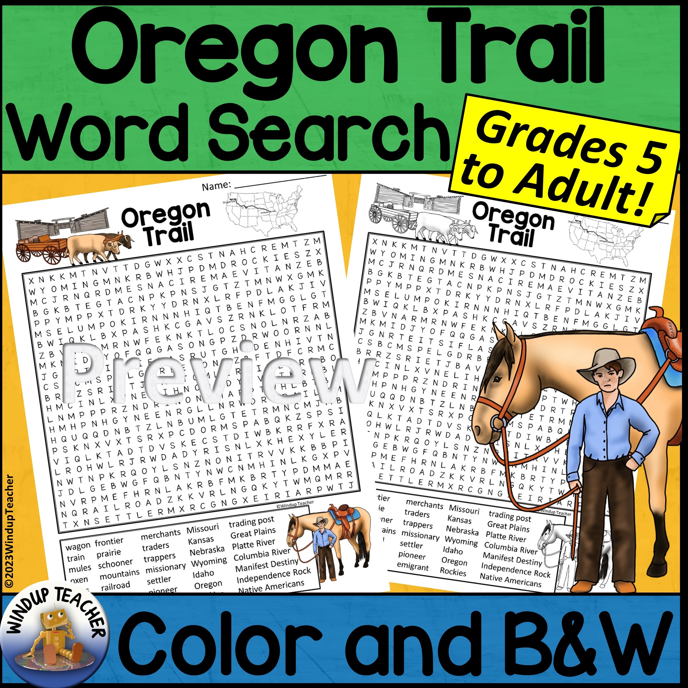 Oregon Trail Word Search Activity Printable Hard For Grades 5 To Adult Made By Teachers