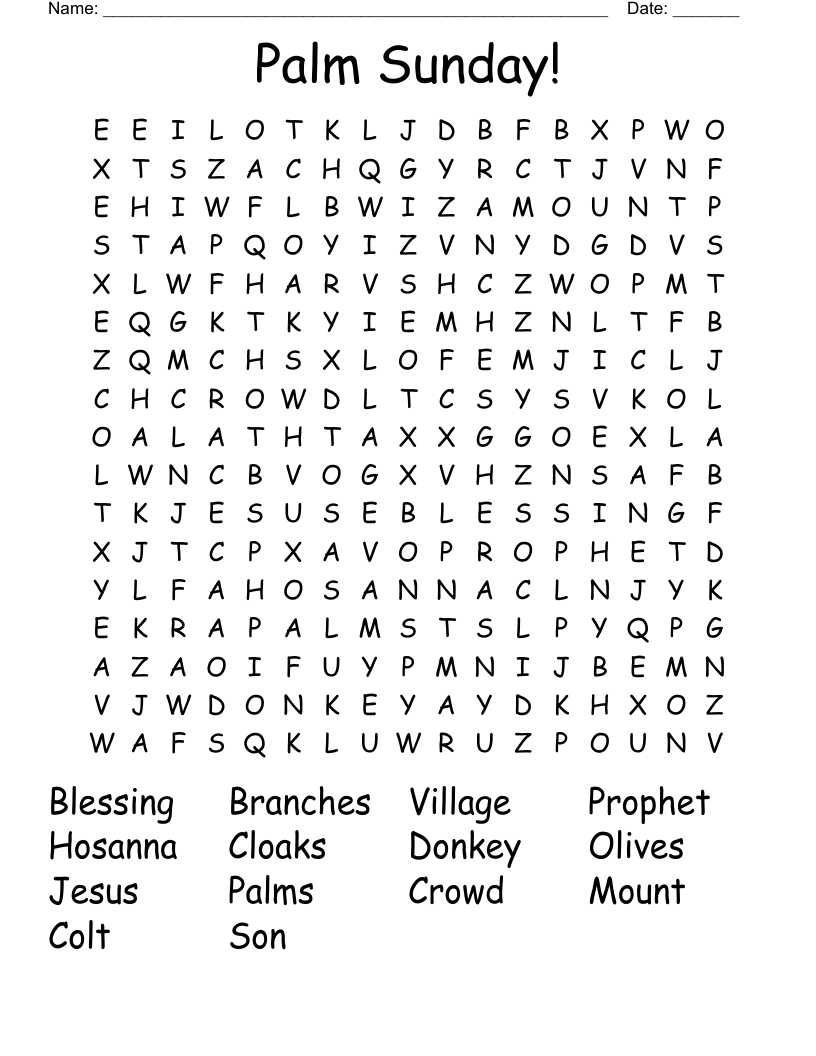 Palm Sunday Word Search WordMint Palm Sunday Word Search WordMint