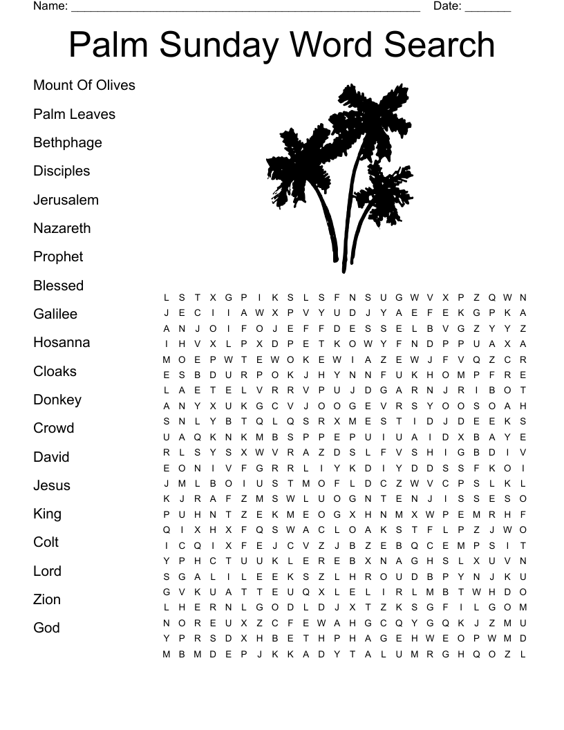 Palm Sunday Word Search WordMint Palm Sunday Word Search WordMint