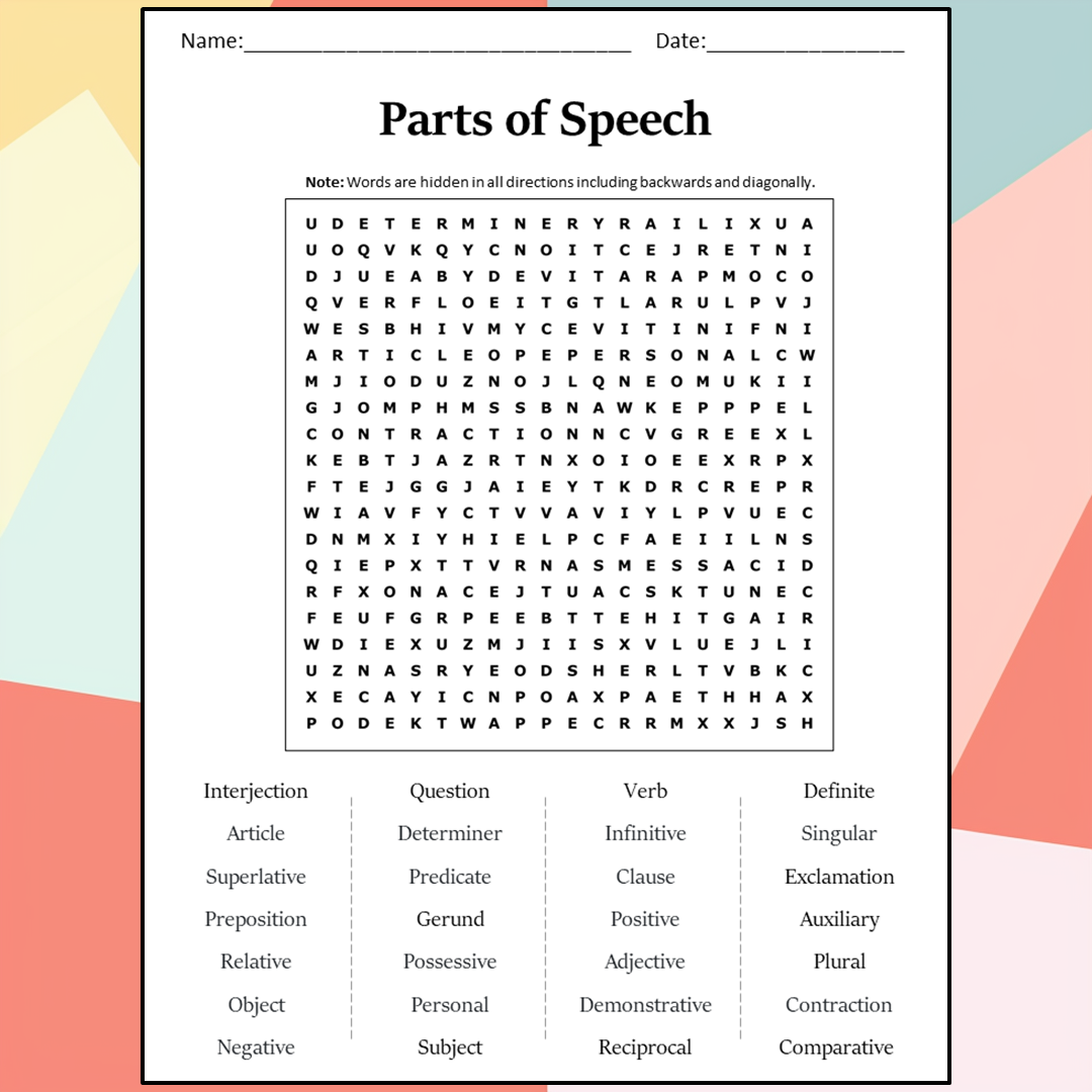 Part Of Speech Puzzle PDF Worksheets Library