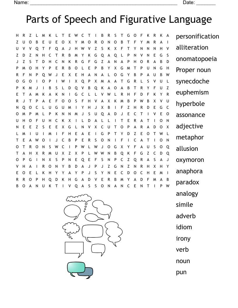 Parts Of Speech And Figurative Language Word Search WordMint