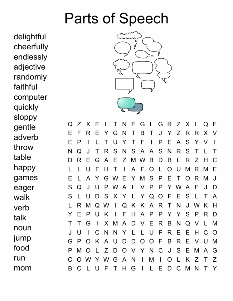 Parts Of Speech Word Search WordMint