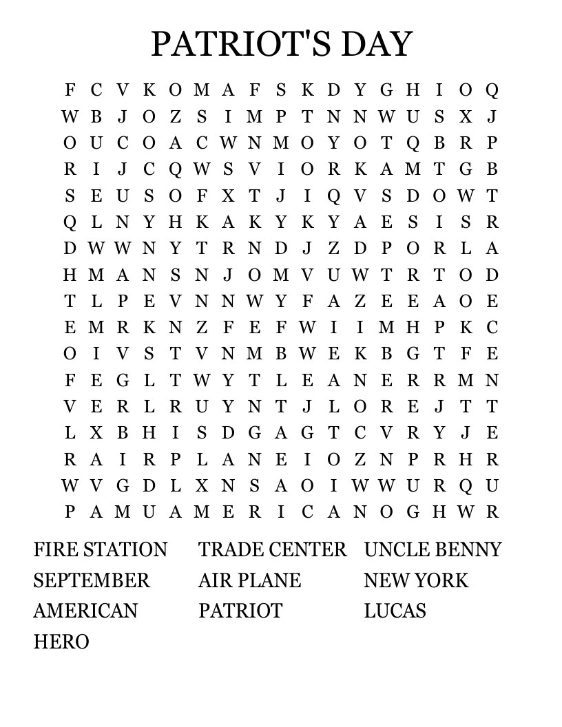 PATRIOT S DAY Word Search WordMint PATRIOT S DAY Word Search WordMint