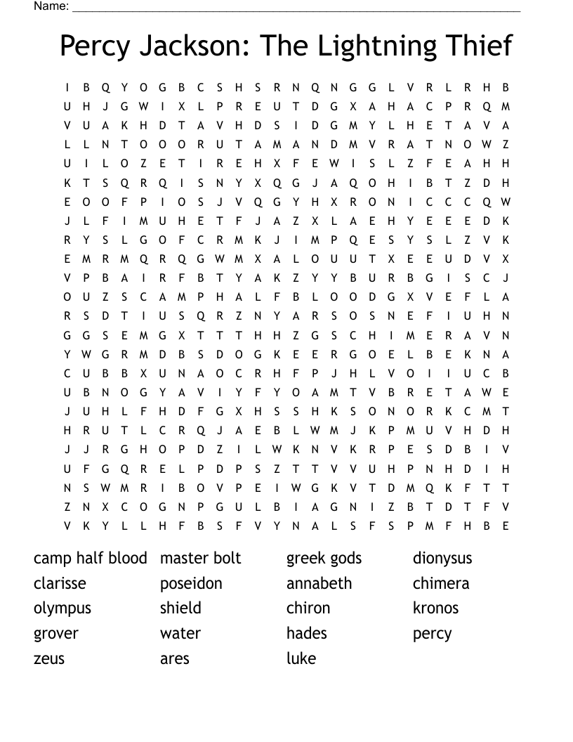 Percy Jackson The Lightning Thief Word Search WordMint Percy Jackson The Lightning Thief Word Search WordMint