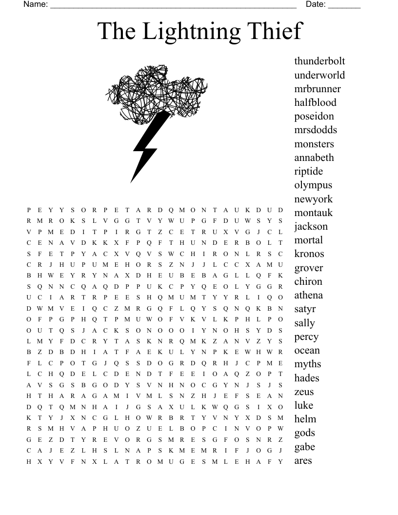 Percy Jackson U0026 The LIghtning Thief Word Search WordMint Percy Jackson U0026 The LIghtning Thief Word Search WordMint