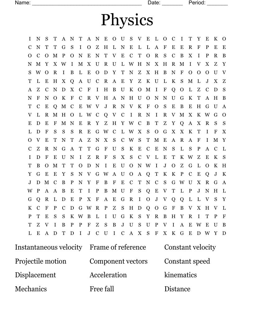 Physics Word Search WordMint