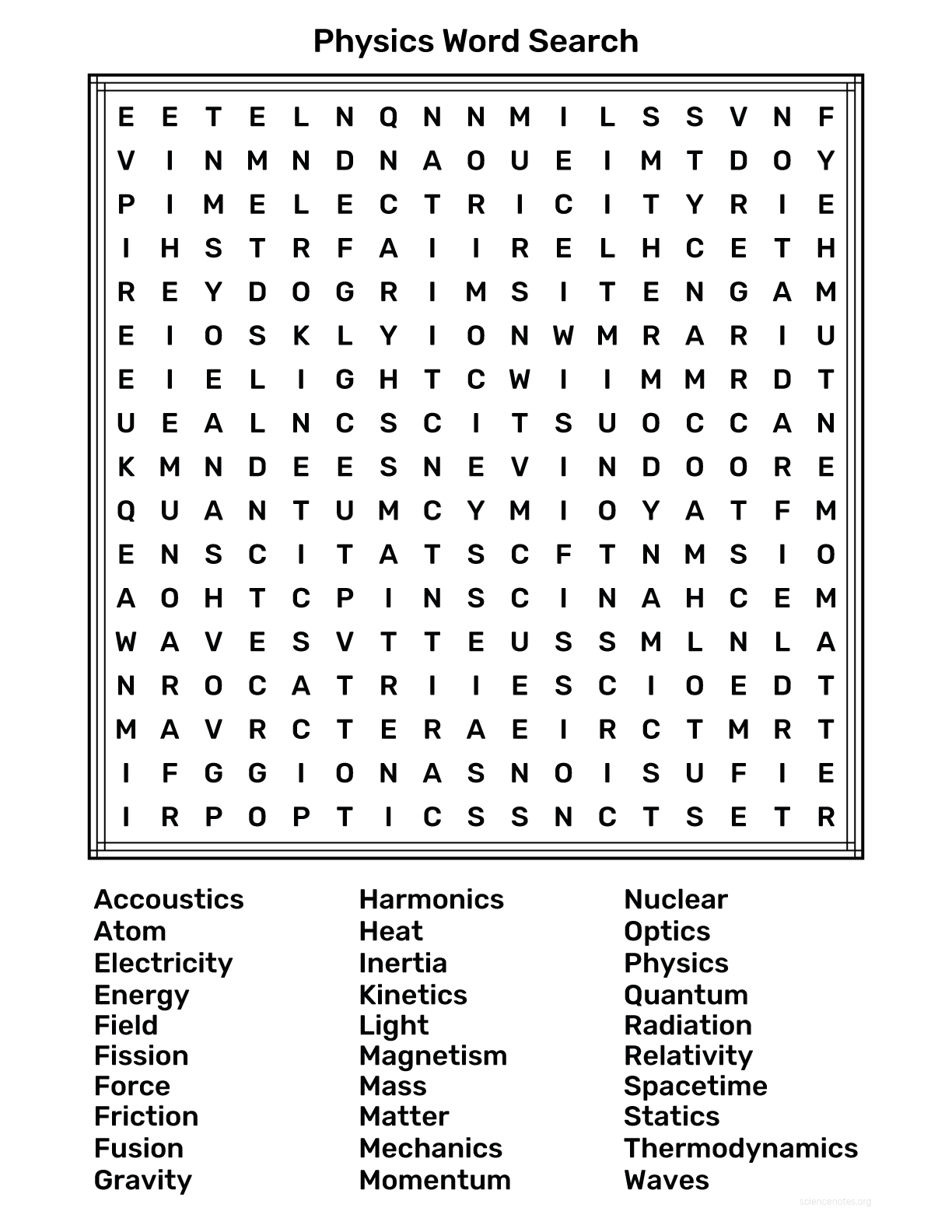 Physics Word Search Physics Word Search