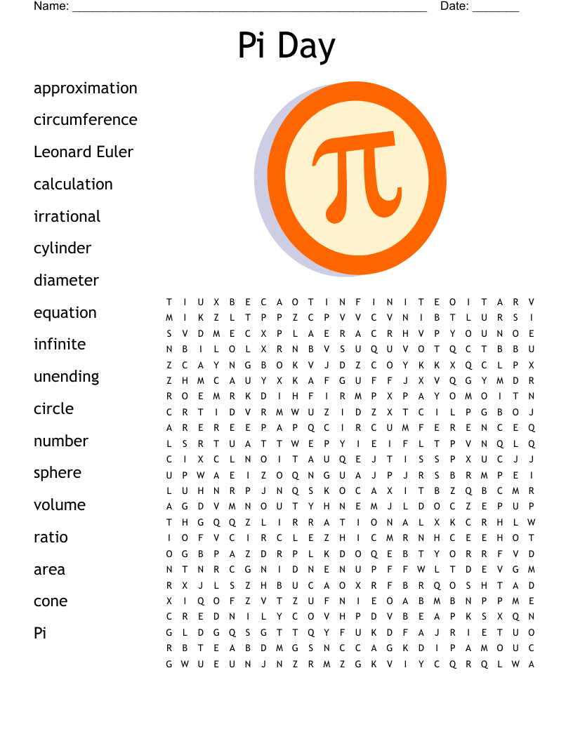 Pi Day Word Search WordMint Pi Day Word Search WordMint