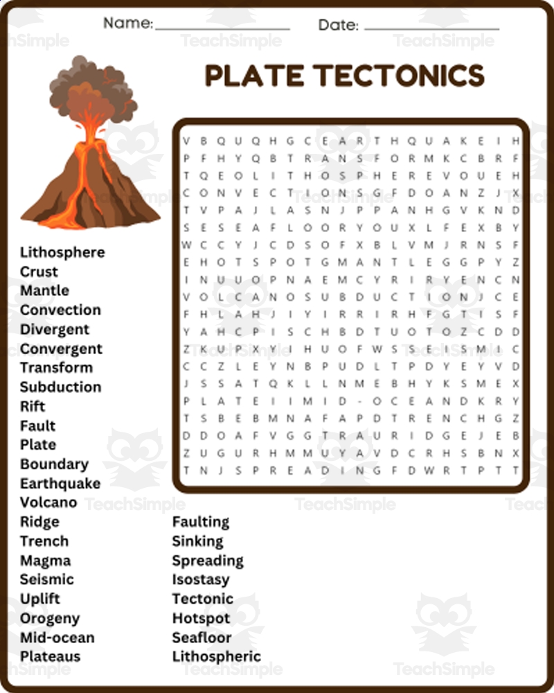 PLATE TECTONICS Word Search Puzzle Worksheet Activity 4th 5th PLATE TECTONICS Word Search Puzzle Worksheet Activity 4th 5th