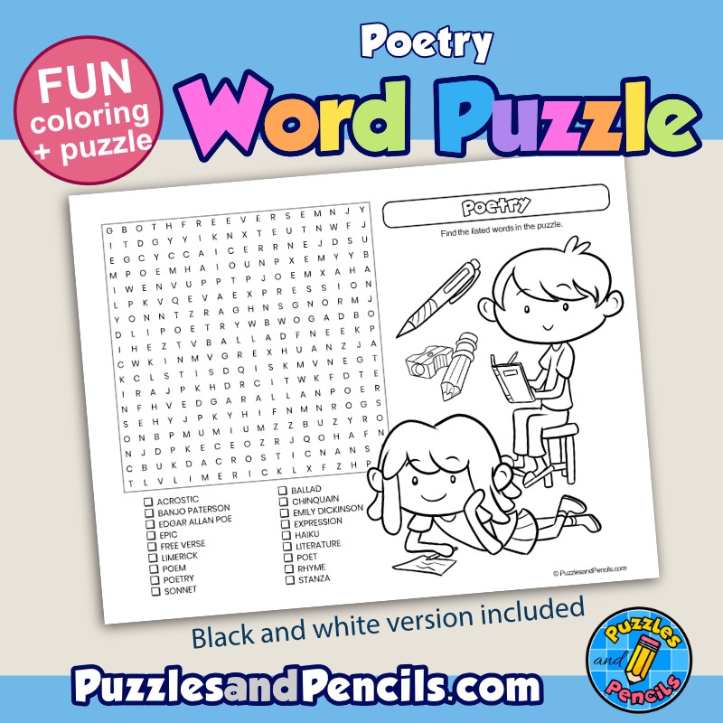 Poetry Word Search Puzzle Activity Page And Coloring Poems Wordsearch Poetry Word Search Puzzle Activity Page And Coloring Poems Wordsearch