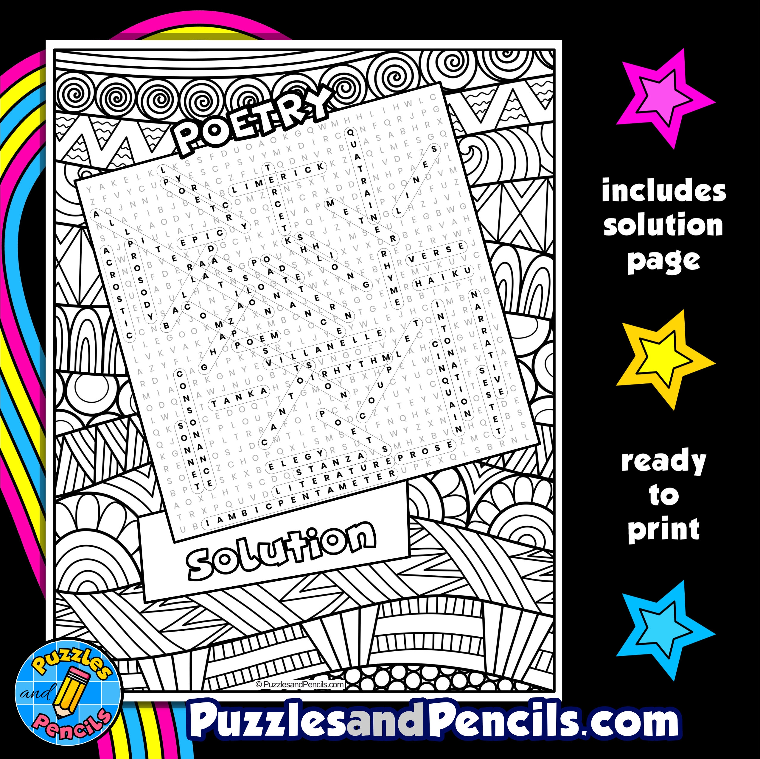 Poetry Word Search Puzzle With Coloring Made By Teachers Poetry Word Search Puzzle With Coloring Made By Teachers