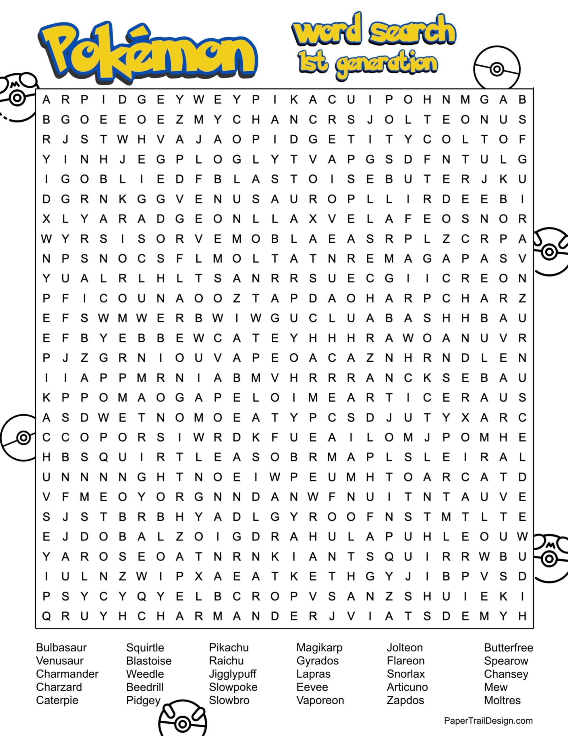 Pok mon Word Search Printable Paper Trail Design Pok mon Word Search Printable Paper Trail Design