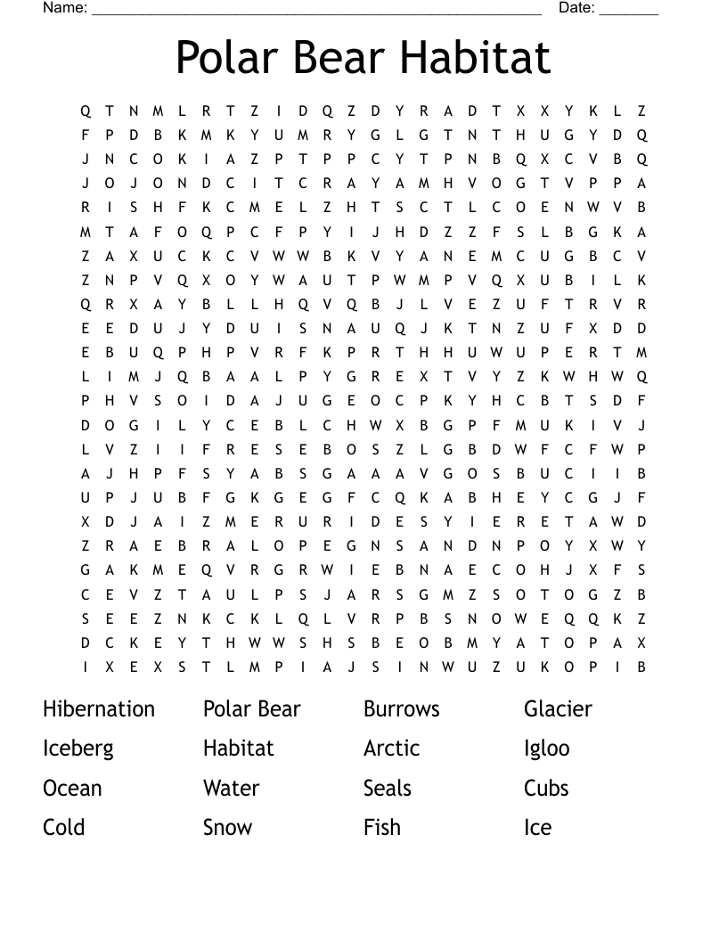 Polar Bear Habitat Word Search WordMint Polar Bear Habitat Word Search WordMint