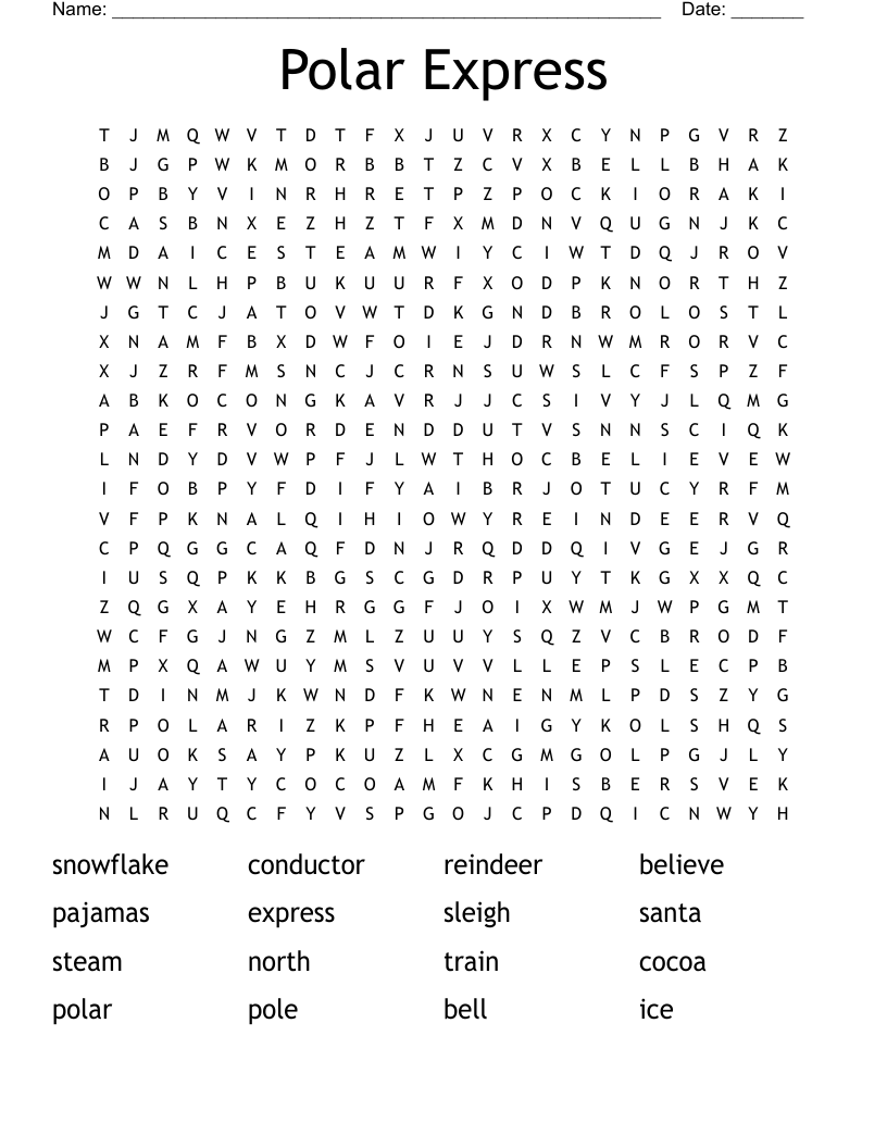 Polar Express Word Search WordMint Polar Express Word Search WordMint