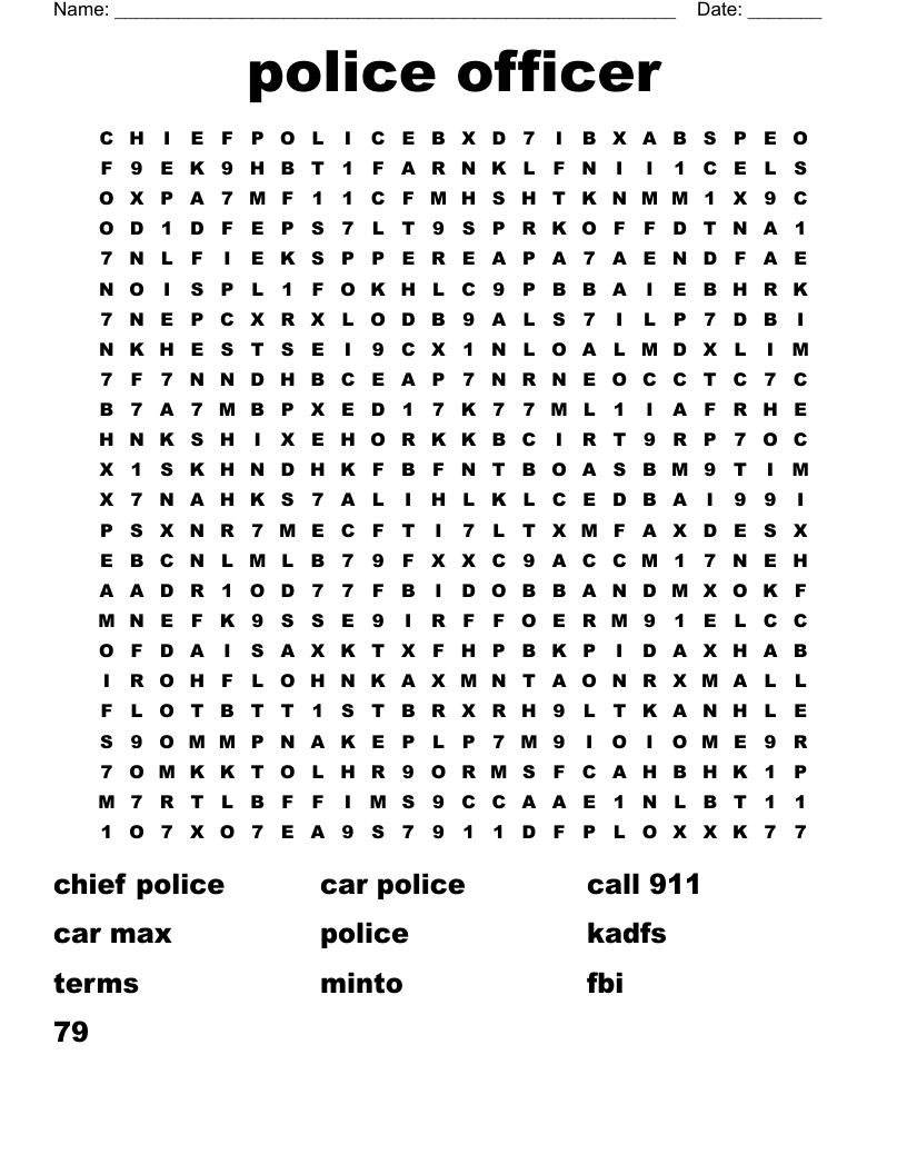 Police Officer Word Search WordMint Police Officer Word Search WordMint