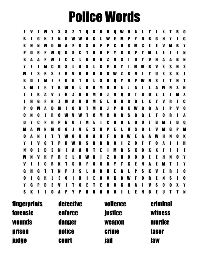 Police Words Word Search WordMint Police Words Word Search WordMint