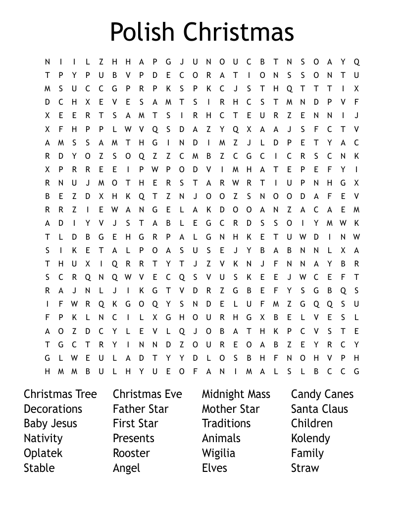 Polish Christmas Word Search WordMint