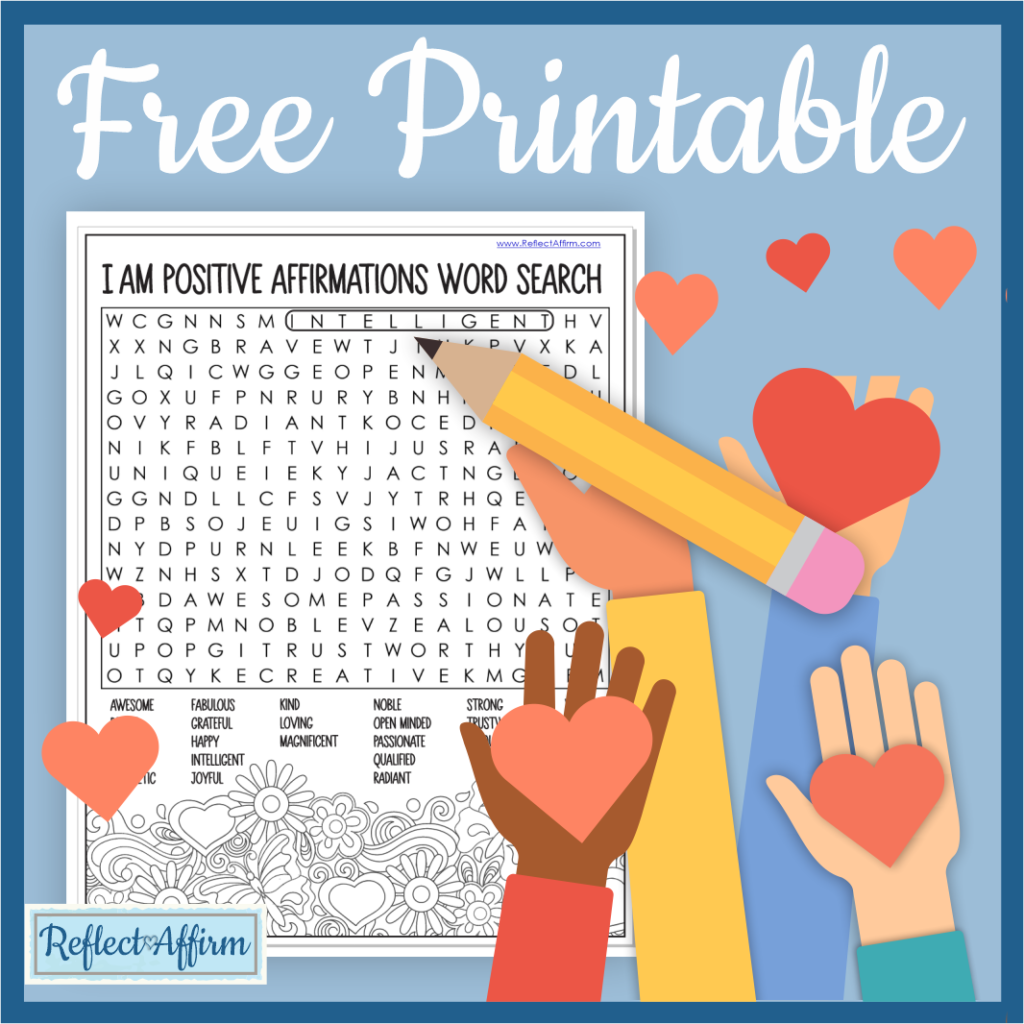 Positive Affirmation Word Search PDF Free Printable Reflect Affirm Positive Affirmation Word Search PDF Free Printable Reflect Affirm