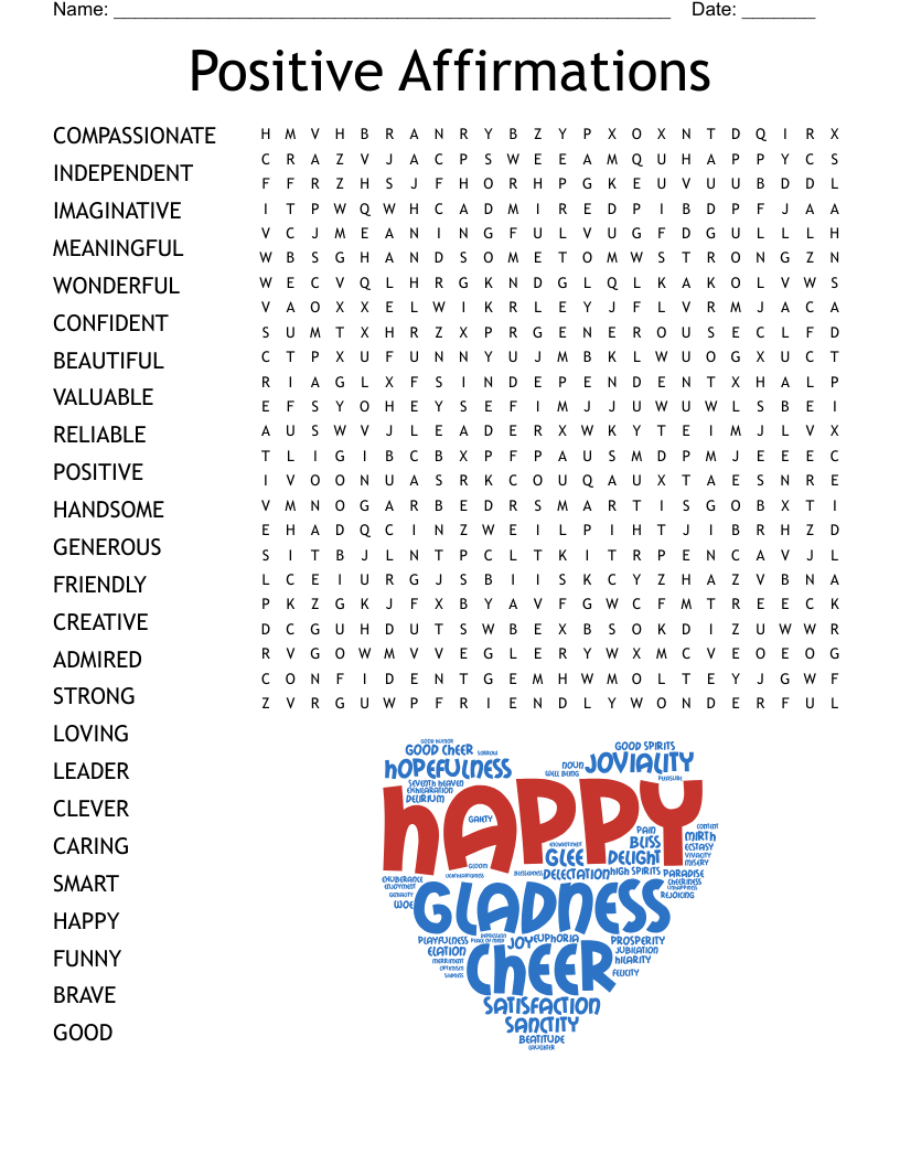 Positive Affirmations Word Search WordMint Positive Affirmations Word Search WordMint