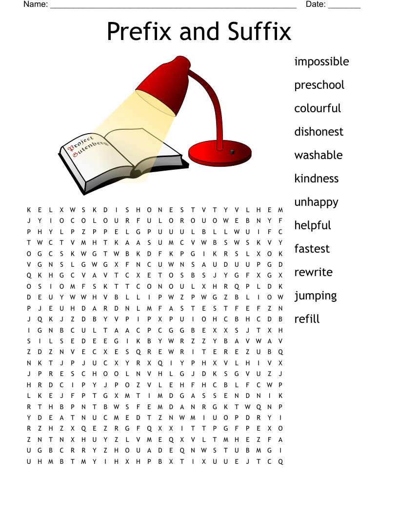 Prefix Word Search Printable