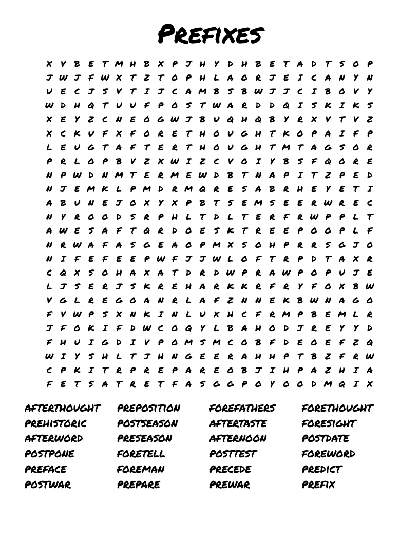 Prefixes Word Search WordMint