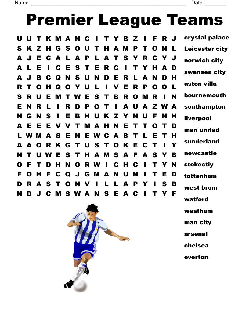 Premier League Teams Word Search WordMint Premier League Teams Word Search WordMint