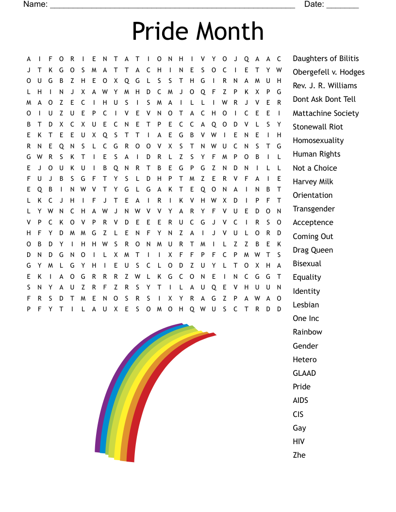 Pride Month Word Search WordMint