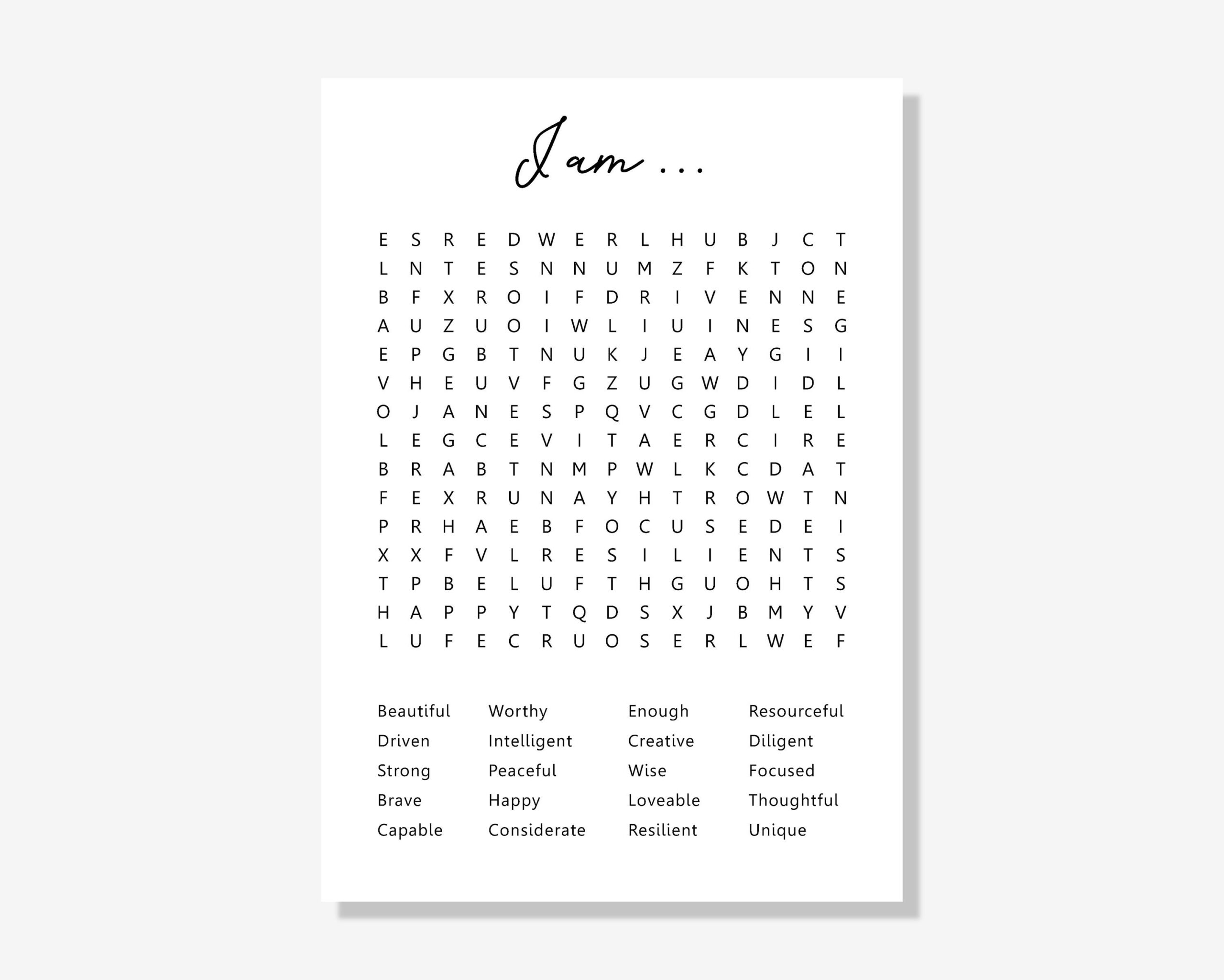 Printable Affirmation Word Search Mental Health Word Search Positive Words Word Search Instant Download Etsy