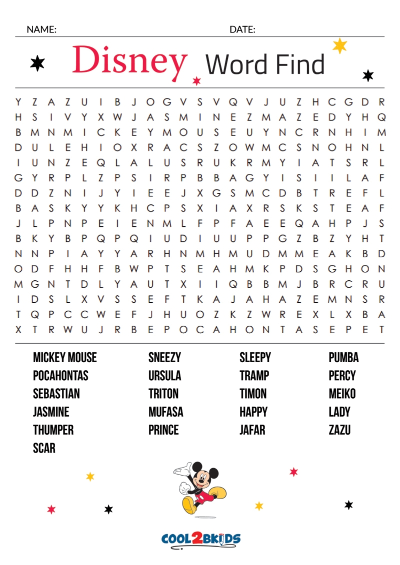 Disney Printable Word Search Disney Printable Word Search