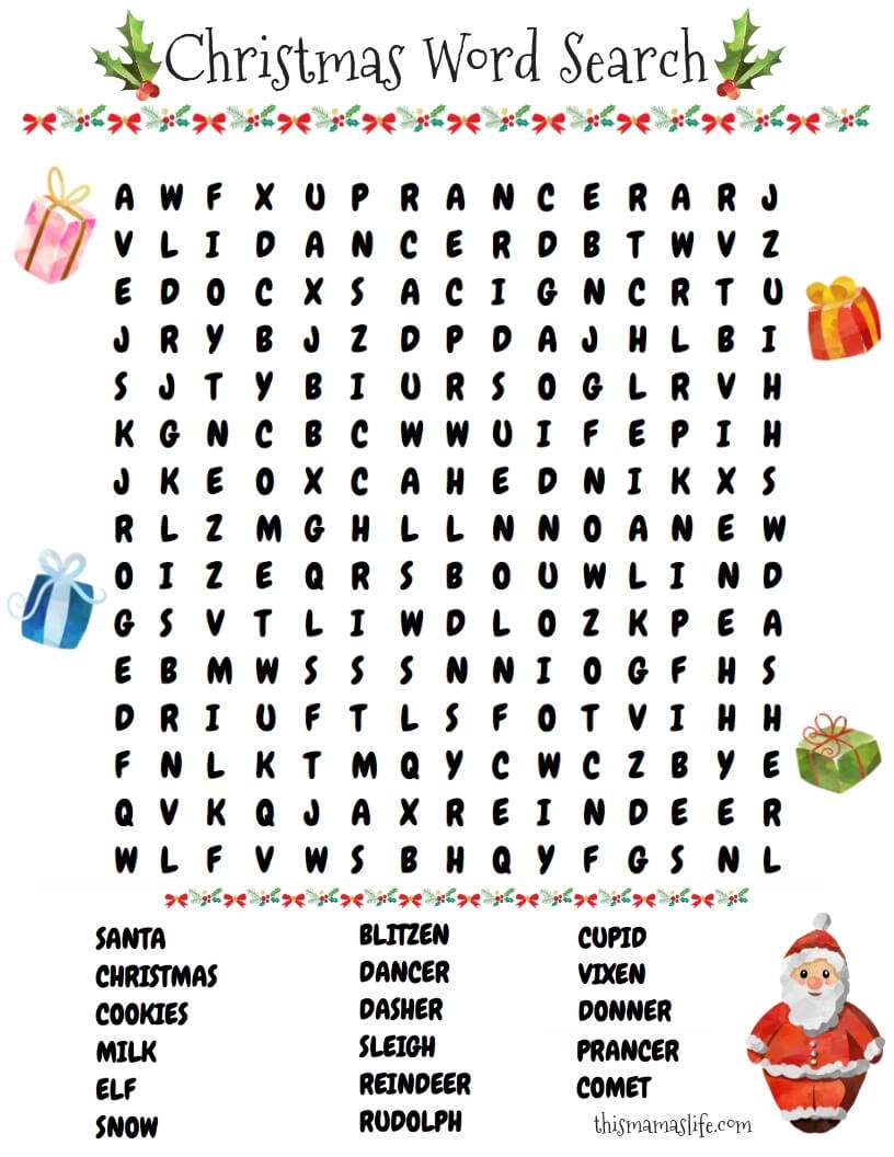 Printable Santa Claus Word Search A Fun Christmas Activity This Printable Santa Claus Word Search A Fun Christmas Activity This
