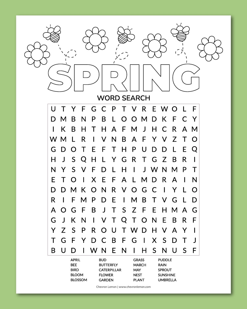 Easy Spring Word Search Free Printable