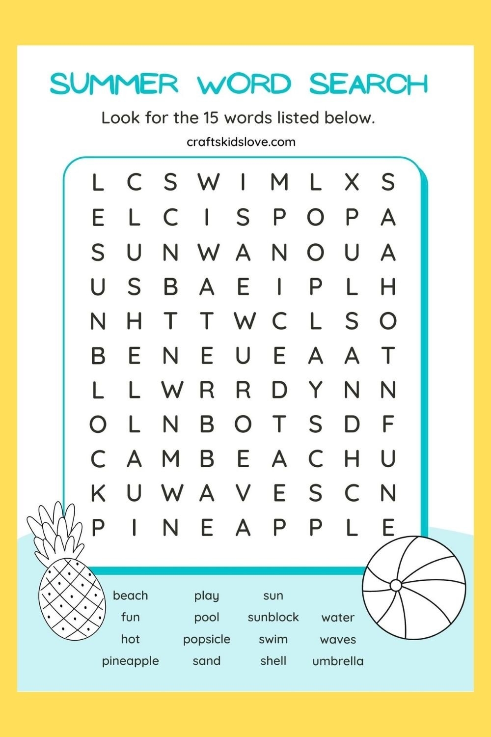 Printable Summer Word Search Crafts Kids Love Printable Summer Word Search Crafts Kids Love