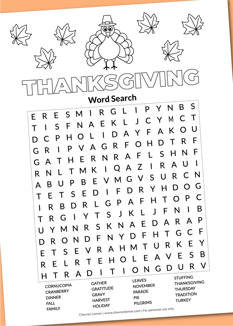 Printable Thanksgiving Word Search Chevron Lemon Printable Thanksgiving Word Search Chevron Lemon